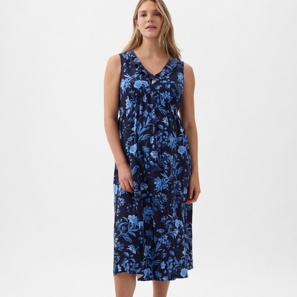 Gap Maternity Ruffle Midi Dress Blue Size 2XL